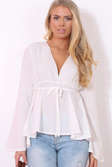 Ilona White V Front Bell Sleeve Top
