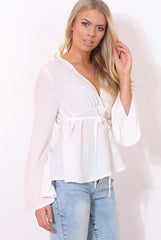 Ilona White V Front Bell Sleeve Top