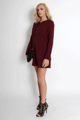Elle Wine Lace Up Dress