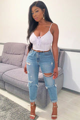 White Shirred Cup Sleeveless Crop Top - Divya