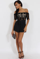 Black Bardot Crochet Playsuit - Wynn