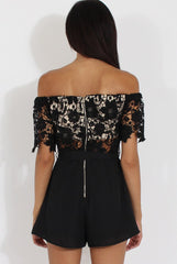 Black Bardot Crochet Playsuit - Wynn