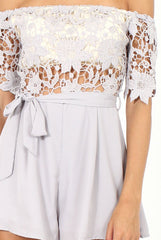 Grey Bardot Crochet Playsuit - Wynn