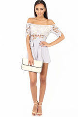 Grey Bardot Crochet Playsuit - Wynn