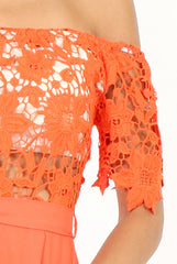 Orange Bardot Crochet Playsuit - Wynn