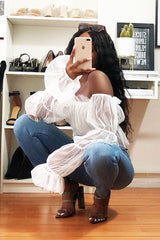 White Tulle Mesh Bardot Crop Top - Gemini