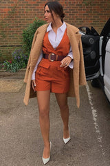 Rust Plunge Woven Utility Pocket Playsuit - Megan