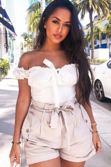 Stone Woven Tie Waist Tailored Shorts - Perrie