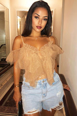 Nude Tulle Ruffle Bodysuit - Irelia