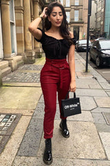 Wine Belted Croc Print Tapered Trousers - Aasia