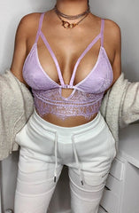 Lilac Lace Mesh Harness Plunge Bralet - Remy