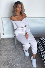 White Ribbed Bardot Crop Top - Daniah