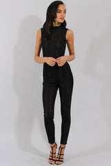 Black Striped Mesh Bandage Jumpsuit - Yara