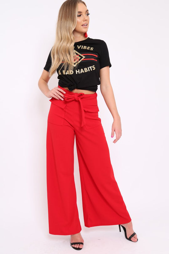 Red Wide Leg Trousers - Yari