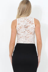 White Lace Sleeveless Bodysuit - Yasemin