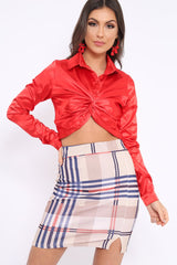Red Cropped Satin Shirt - Yasina