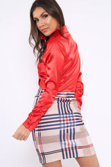 Red Cropped Satin Shirt - Yasina