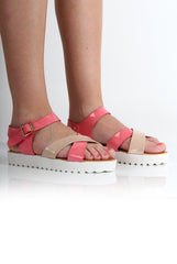 Yasmin Pink PU Crossover Sandals