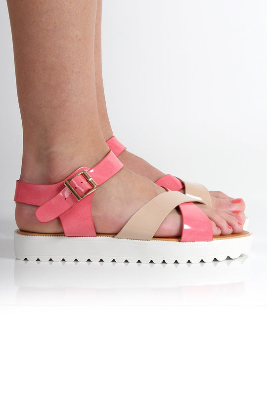 Yasmin Pink PU Crossover Sandals