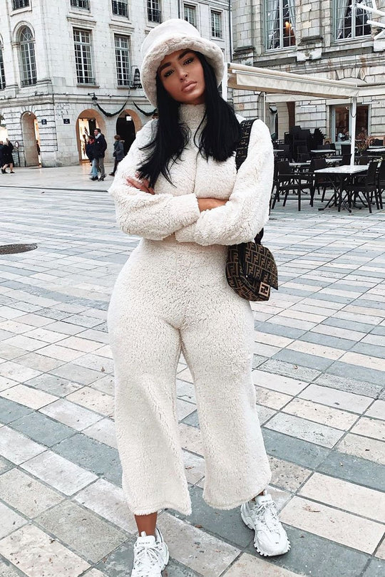 Cream Teddy High Neck Top Trouser Co-ord - Gratia