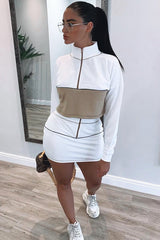 White Camel Cropped Zip Jumper Skirt Co-ord - Hestia