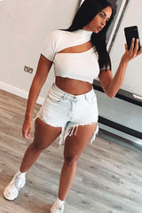 White Rib High Neck Crop Top - Talina