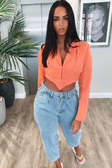 Orange Corset Detail Plunge Blouse - Poppy