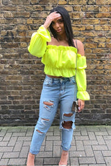 Yellow Ruffle Bardot Crop Top - Aagna