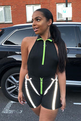 Black Lime Ring Zip Cycling Short Bodysuit Co-ord - Issi