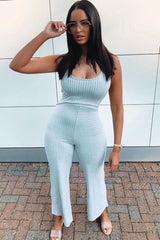 Grey Ribbed Zip Back Belted Jumpsuit - Indiya