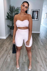 Nude Vinyl Bandeau Cycling Shorts Co-Ord - Giselle