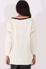 White Knitted Lace Up Detail Sweater - Yazz
