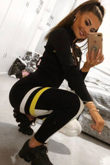 Black White Yellow Striped Leggings and Crop Top - Aalijah