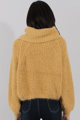 Mustard Cropped Roll Neck Jumper - Sophia