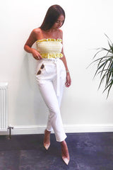 Yellow Gingham Shirred Frill Bandeau - Jessa