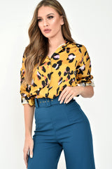 Yellow Leopard Print Satin Shirt - Ivani