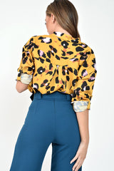 Yellow Leopard Print Satin Shirt - Ivani