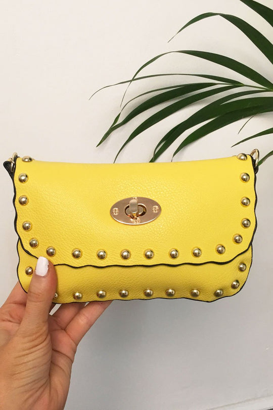 Yellow Studded Cross Body Bag - Clarie