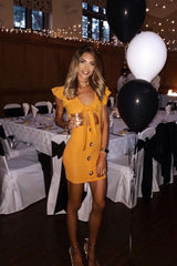 Mustard Tie Button Front Bodycon Dress - Aaira