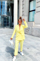 Yellow Button Front Blazer Belted Trousers Suit Co-Ord - Millie