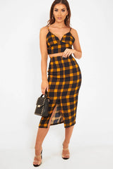 Mustard Check Bralet And Midi Skirt Co-ord - Caden