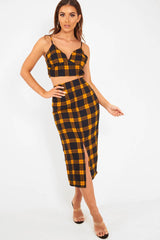 Mustard Check Bralet And Midi Skirt Co-ord - Caden