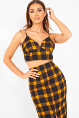 Mustard Check Bralet And Midi Skirt Co-ord - Caden