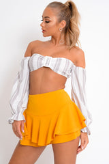 Mustard Frill High Waisted Shorts - Claudelle