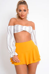 Mustard Frill High Waisted Shorts - Claudelle