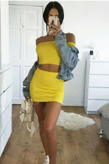 Yellow Shirred Bodycon Mini Skirt - Kylia