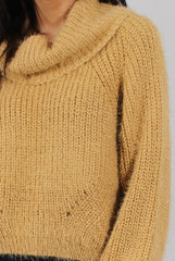 Mustard Cropped Roll Neck Jumper - Sophia