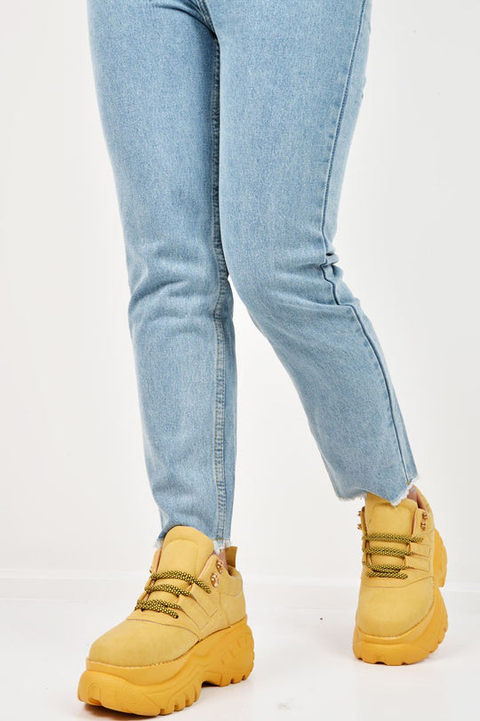 Mustard Extreme Sole Chunky Lace Up Trainers - Dalton