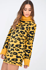 Mustard Leopard Roll Neck Jumper - Deona