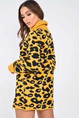 Mustard Leopard Roll Neck Jumper - Deona